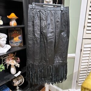 Comint Black Genuine Leather Fringe Midi Skirt – Size 13 Junior/ Women's M